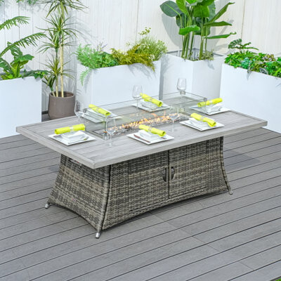 Red Barrel Studio Merjen Rectangle Wicker Aluminum Outdoor Propane Fire Pit Dining Table