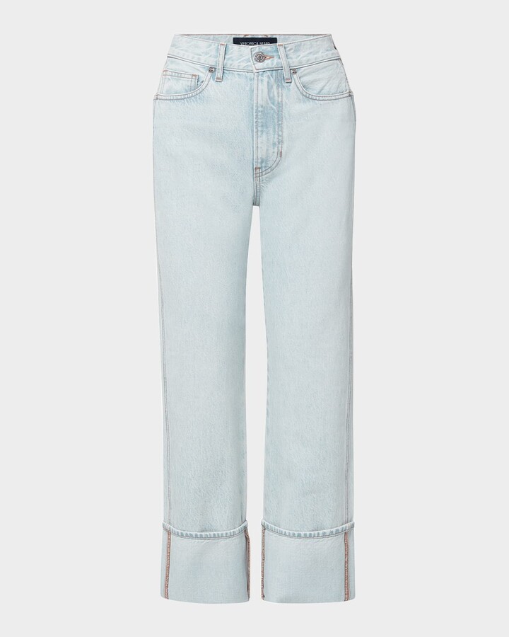 Veronica Beard Dylan High-Rise Straight Cuffed Ankle Jeans