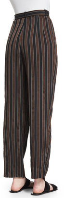 The Row Sala Pleated-Front Striped Pants, Cigar/Black Stripe