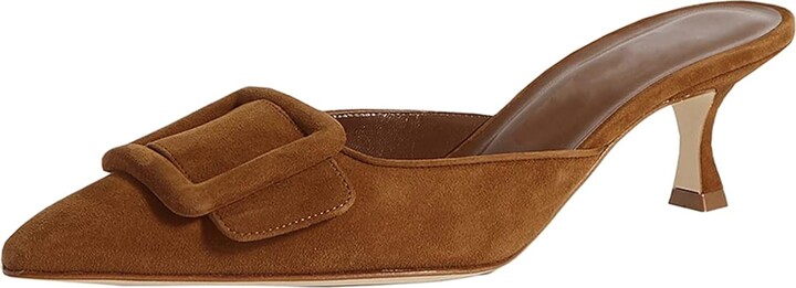 Divanne Heeled Mules For Women, Pointed Toe Slingback Pumps Buckle Kitten Heels Mules Slides Backless Dress Sandals