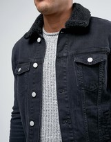 Thumbnail for your product : ASOS Skinny Denim Jacket With Fleece Collar in Black Wash