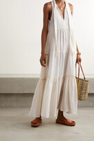 Thumbnail for your product : HONORINE Eve Tiered Metallic-trimmed Crinkled Cotton-gauze Maxi Dress - Cream