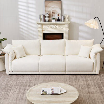 98.5" 3 With Comfortable Cushions And Linen Covering For Living Room, Bedroom Office 3 Seats Soft Armrest Design