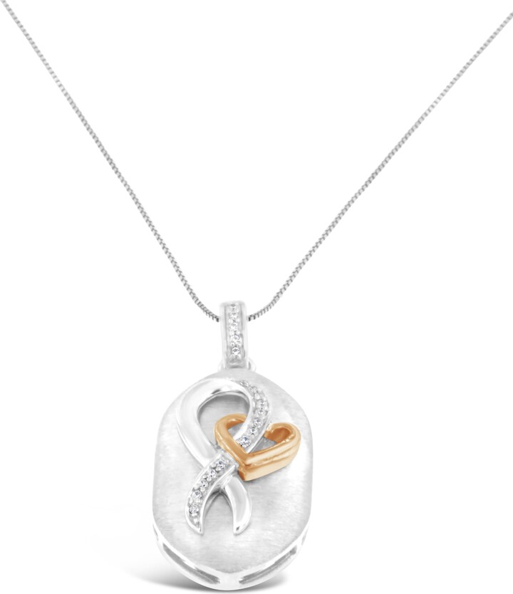 Haus of Brilliance 10k Rose Gold and Sterling Silver 1/10ct TDW Round Cut Diamond Interlocked Heart and Ribbon Pendant Necklace