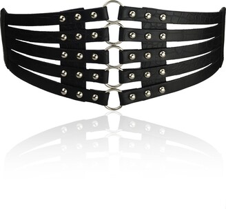 Iivos Fashion Women's PU Leather Wide Waist Belt Hollow Out Rivets Stretch Cinch Waistband