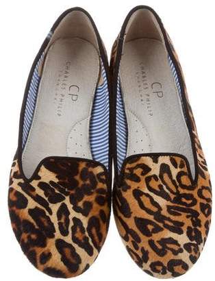 Charles Philip Shanghai Ponyhair Leopard Print Loafers