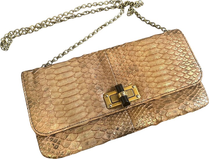 Lanvin 1980s Elegant Embossed And Gilded Leather Baguette Bag