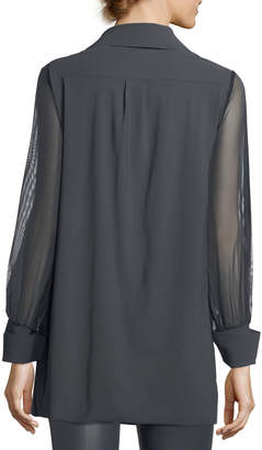 Chiara Boni La Petite Robe Cesarina Semisheer Long-Sleeve Illusion Jersey Blouse