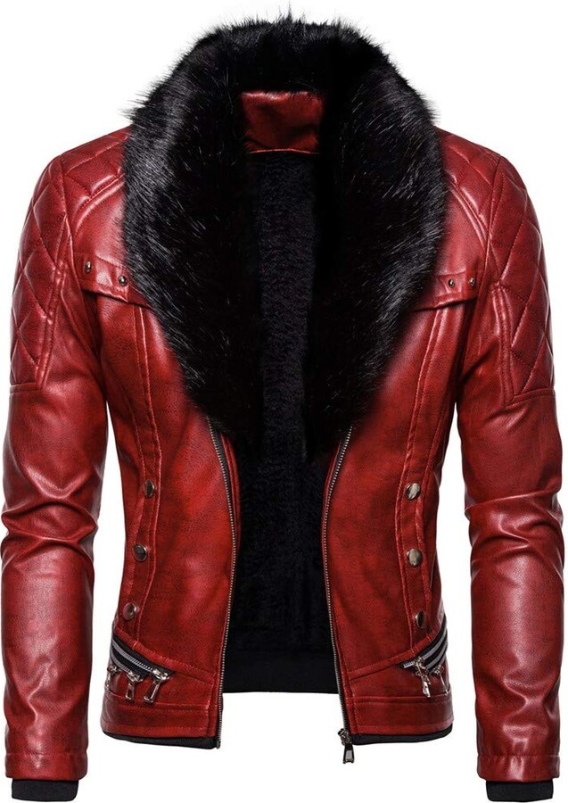 VESNIBA Big and Tall Faux Leather Jacket Men's Removable Fur Collar  Steampunk Faux Leather Jacket Motorcycle Bomber Gothic Vintage Coat -  ShopStyle