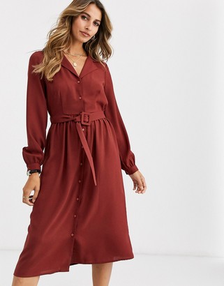 Vero Moda midi shirt dress with fabric covered belt in brown
