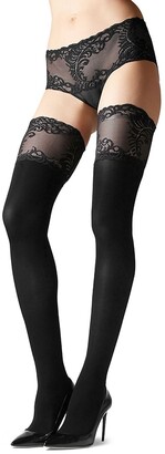 Natori Lace Feather Opaque Thigh-High Stockings