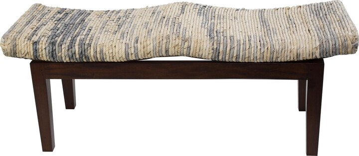 DecMode Wood Handmade Woven Bench, Brown