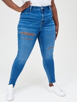 Thumbnail for your product : V By Very Curve High Waisted Skinny Jean - Mid Blue Wash