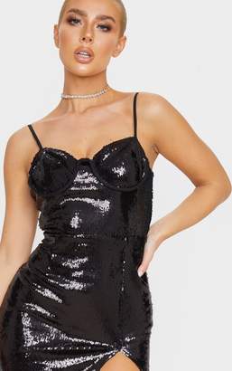 PrettyLittleThing Gold Sequin Corset Detail Strappy Midi Dress