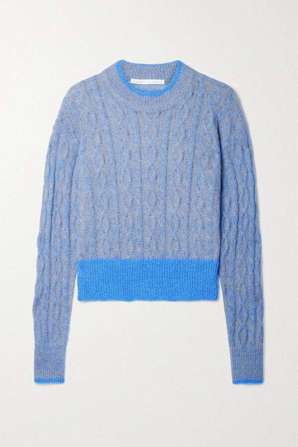 light blue cable knit sweater
