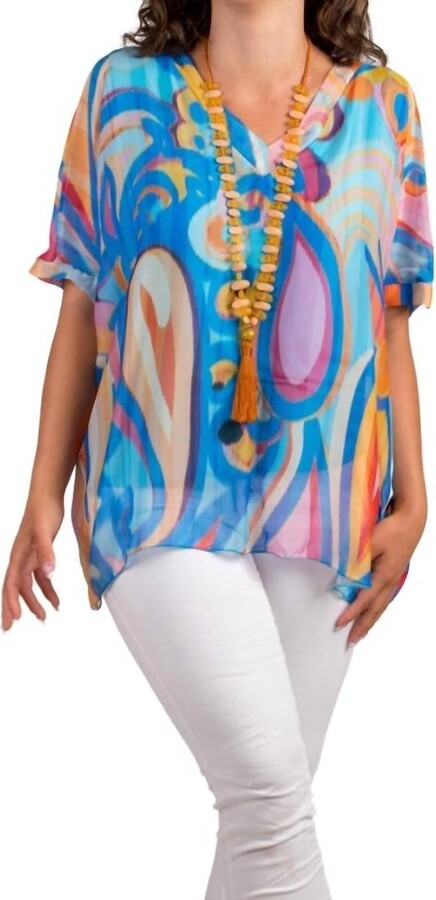 GIGI MODA Lizane Swirl Print Blouse In Royal Blue