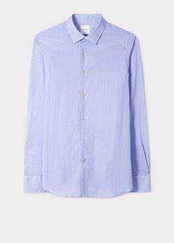 Paul Smith Men's Tailored-Fit Purple 'Geometric' Motif Cotton Shirt With Contrast Cuff Lining