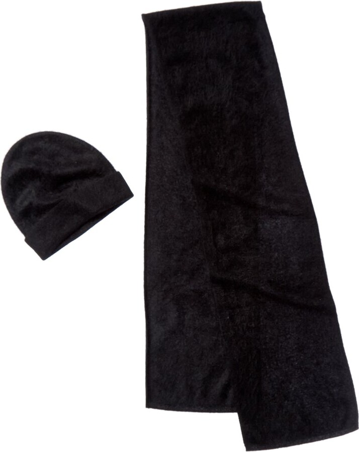 Amicale Cashmere Brushed Cashmere Hat & Scarf Set