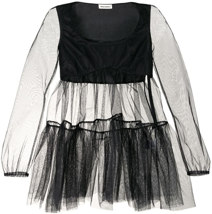 Molly Goddard Hannah sheer peplum blouse - ShopStyle Tops