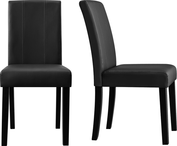 subrtex Modern Parsons Faux Leather Dining Chairs Set of 2 Upholstered Dining Chairs– Black