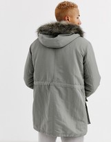 Thumbnail for your product : ASOS DESIGN parka jacket in grey with faux fur lining