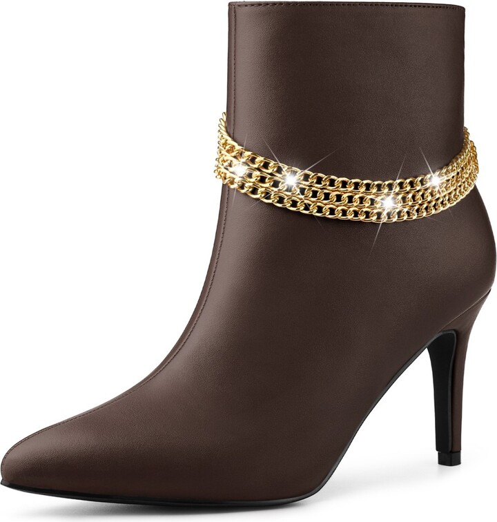 Allegra K Women's Pointy Toe Triple Chains Stiletto Heels Ankle Boots