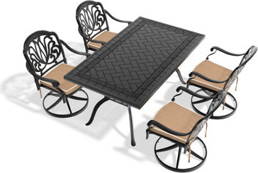 Banior All-weather 5 Dining : Cast Aluminum 4 Swivel Chairs & Rectangular Table, Black, Elegant Lines, Comfortable , Weather Coating, Cushions Included, Easy