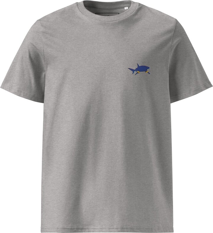 Anchor & Crew Heather Grey Shark Gone Swimming In The Wild Organic Cotton Embroidered T-Shirt - Women