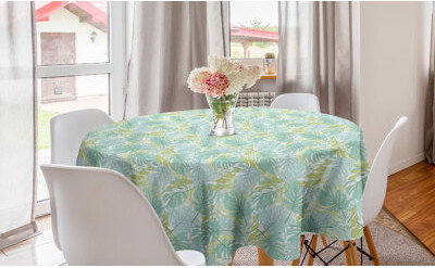 Ambesonne Tropical Round Tablecloth, Monstera Coconut Palm Leaves In Soft Tones Paradise Forest Jungle Botany, Circle Table Cloth Cover For Dining Roo
