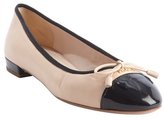 Thumbnail for your product : Prada powder and black cap toe bow detail ballet flats