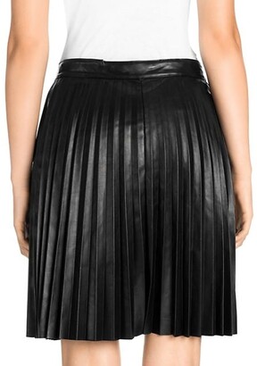 Unravel Project Pleated Leather Denim Wrap Skirt