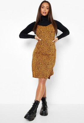 boohoo Leopard Print Jersey Slip Midi Dress