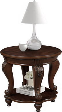 Red Barrel Studio 22'' Two Tone Round End TableSolid Wood Sofa Side Table With ShelfLiving Room Corner Table Easy Assemble Espresso