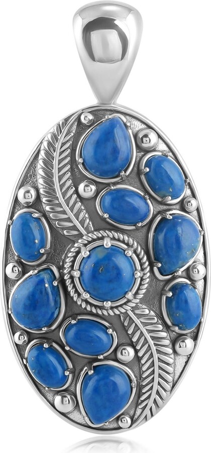 American West Jewelry Sterling Silver Denim Lapis Oval Leaf Pendant Enhancer