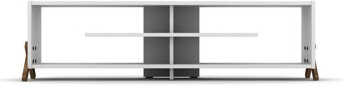 Winston Porter Furnishome Store Mid Century Modern Tv Stand 4 Shelves Open Storage Wood Legs Entertainment Centre 57 Inch Low Tv Unit Walnut/White