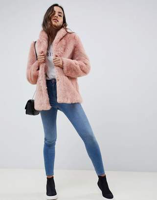 ASOS Design DESIGN stand collar faux fur coat