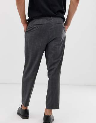 AllSaints checked cropped tapered pants in grey