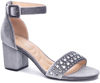 grey low block heels