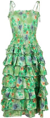Bambah Floral-Print Ruffled Linen Dress