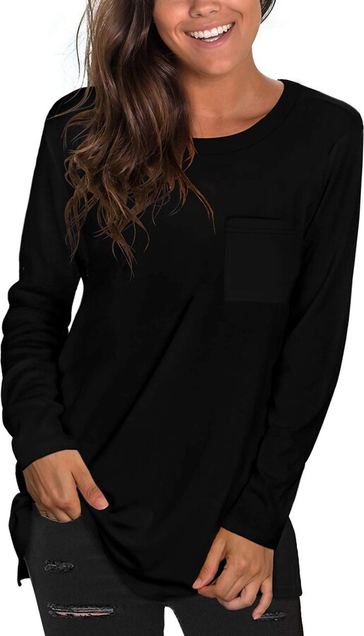 Aokosor Women Tops Long Sleeve T Shirt Ladies Tunic Casual Crewneck  Sweatshirt Black Size 20-22 - ShopStyle