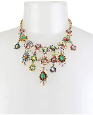 Betsey Johnson Gold-Tone Multi-Stone Flower Statement Necklace, 15" + 3" extender