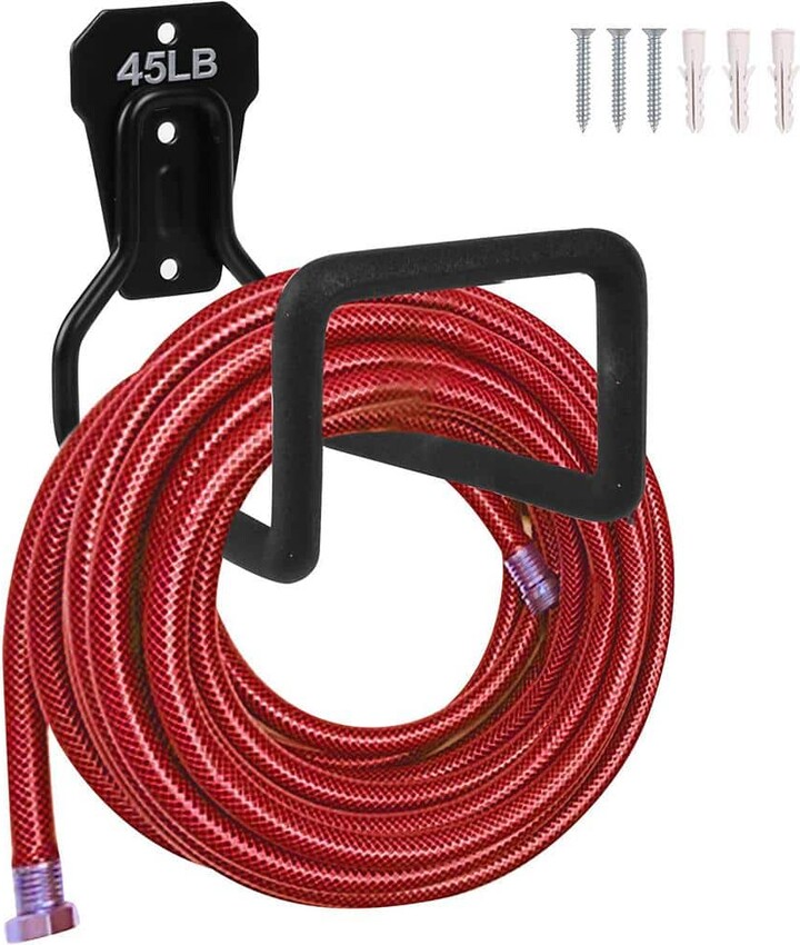Cubilan Metal Garden Heavy-Duty Hose Hook Wall Mount Hose Bracket for Outdoor Patio (1-Piece Black)
