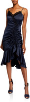 Thumbnail for your product : Parker Tianna Ruched Sleeveless Charmeuse Midi Dress with Lace Detail