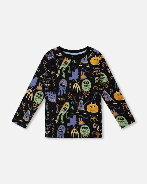 Deux Par Deux DeuxparDeuxBoyLongSleeveOrganicCottonAlloverMonstersPrintTee-3Years