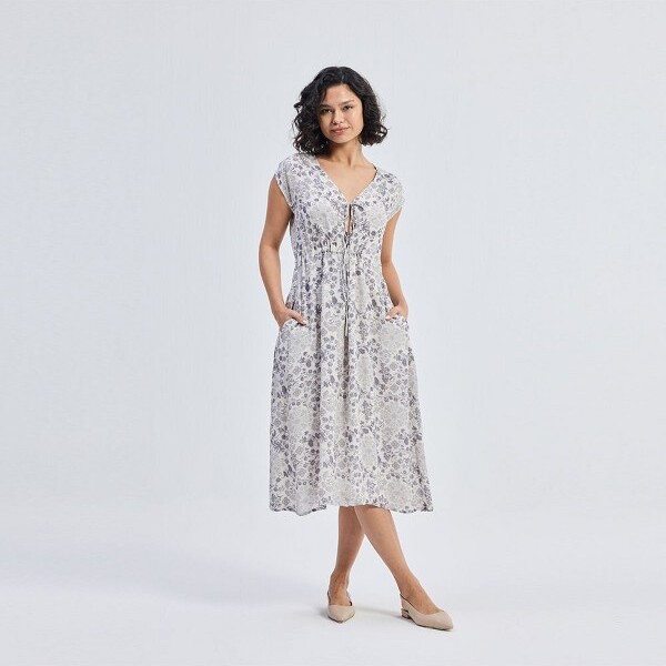 ReistorWomensDeepV-neckGatheredDressinFloralsXSmall