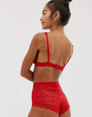 Monki lace high waisted brief in red