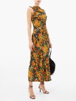 Thumbnail for your product : Atlein - Ruched Floral-print Stretch-crepe Dress - Orange Print