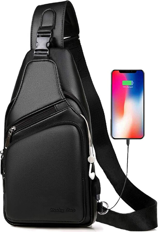 Seoky Rop Men Leather Sling Bag Purse Waterproof Crossbody Chest Bag Sling  Backpack with USB Charging Port One Shoulder Bag Black - ShopStyle