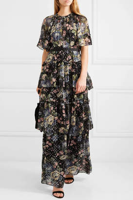 Needle & Thread Tiered Floral-print Fil Coupe Chiffon Gown
