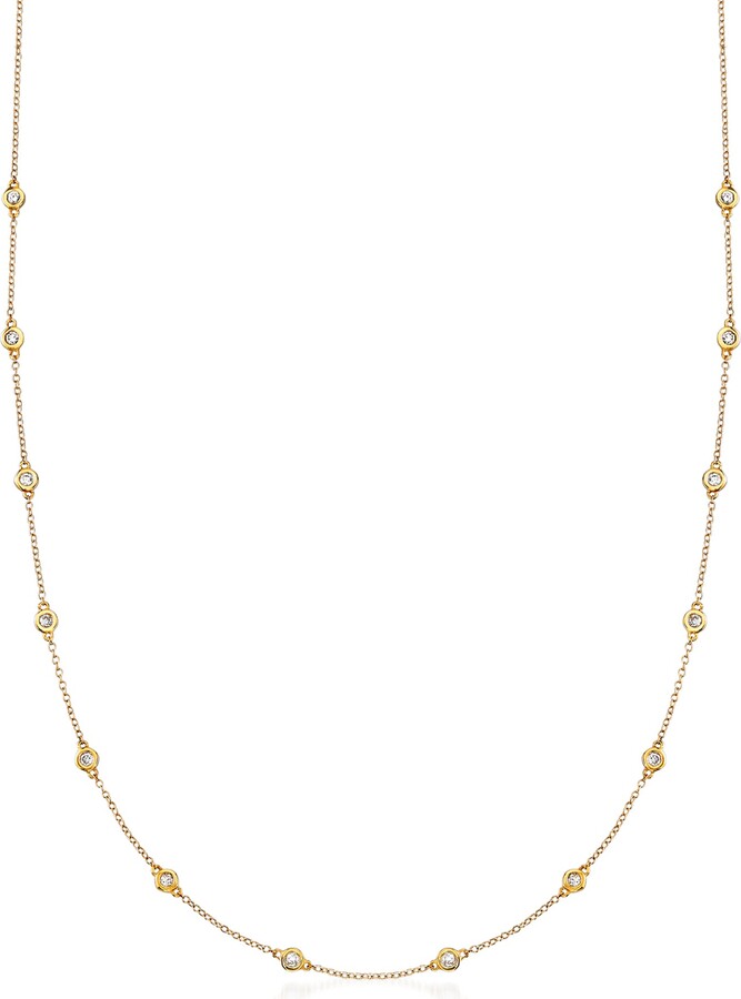 Ross-Simons Bezel-Set Diamond Station Necklace in 14kt Yellow Gold